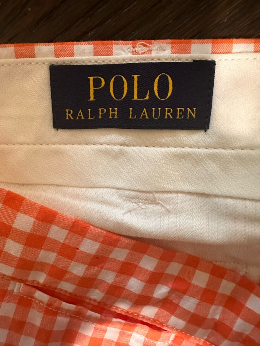 Men’s Polo Ralph Lauren Orange & White Checkered Shorts Size 42– Like New - Picture 3 of 4